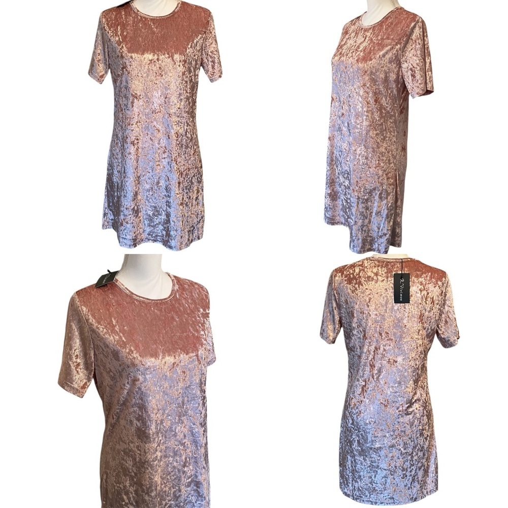 R. Vivimos Pink Velvet Mini T-Shirt Short Sleeve Women’s Dress Medium NWT